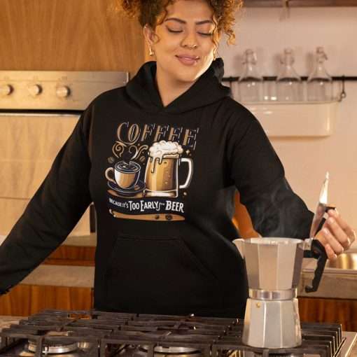 Unisex Heavy Blend Hoodie Coffee Because It's Too Early For Beer - Image 8