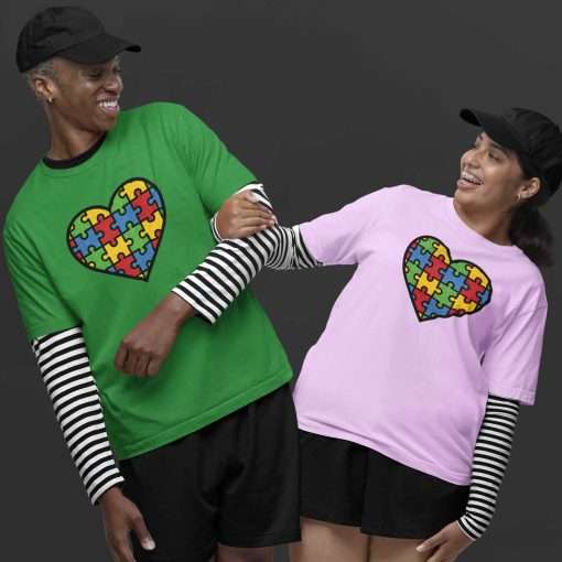 Heart Color Puzzle Design Autism Awareness Tee - Image 11